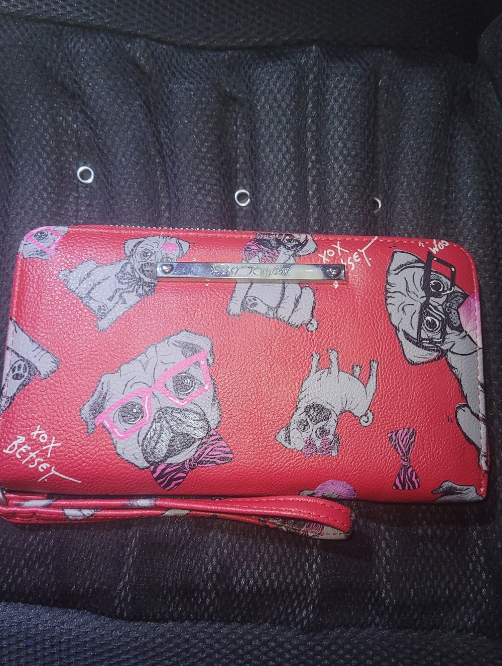 Betsey Johnson Red Pug Print Wristlet Clutch